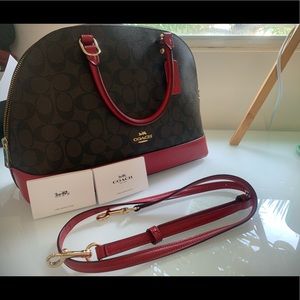 COACH Red and Brown handbag with crossbody strap